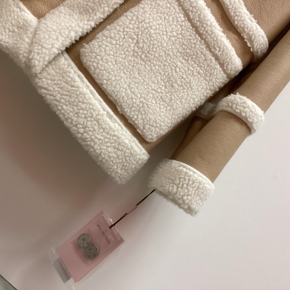 AVEC LES FILLES Colorblock Faux Shearling Snap Button Jacket Coat Tan Size Large - Picture 12 of 16